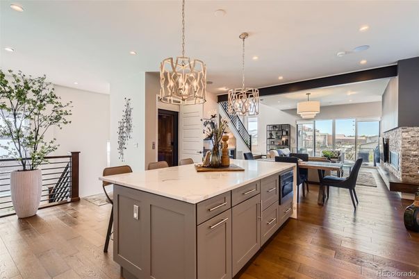 Dining room, Interior, Kitchen, Living room, Pendant Lights, Recessed Lighting, Wood Texture Flooring