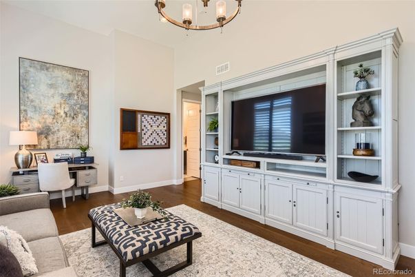 Chandelier, Home Office, Interior, Wood Texture Flooring