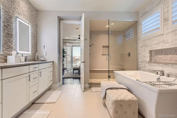 Bathroom, Dual Sink Vanities, Glass Shower, Interior, Recessed Lighting