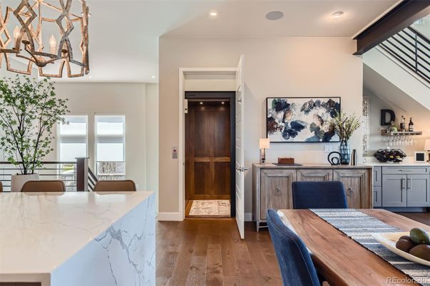 Dining room, Interior, Recessed Lighting, Wood Texture Flooring