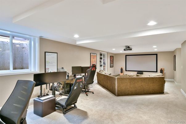 Home Office, Interior, Projection Screen, Recessed Lighting