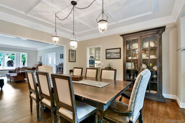 Dining room, Interior, Living room, Pendant Lights, Wood Texture Flooring
