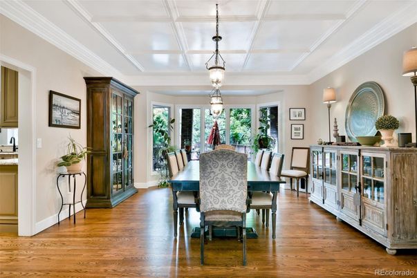 Chandelier, Dining room, Interior, Pendant Lights, Wood Texture Flooring