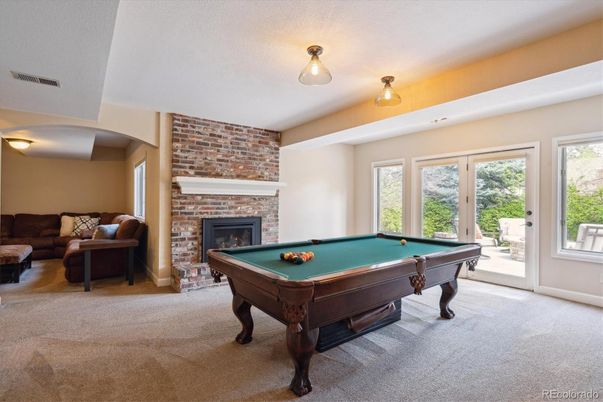 Billiard Table, Fireplace, Game Room, Interior, Stone Walls
