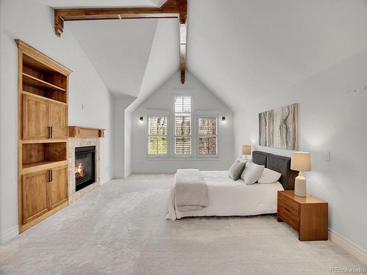 Bedroom, Fireplace, Interior, Wooden Beams