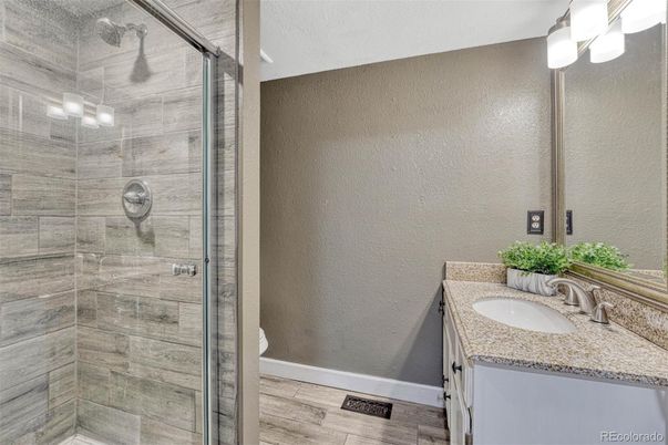 Bathroom, Glass Shower, Interior, Wood Texture Flooring