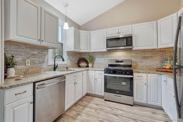 Interior, Kitchen, Pendant Lights, Stainless Steel Appliances, Wood Texture Flooring