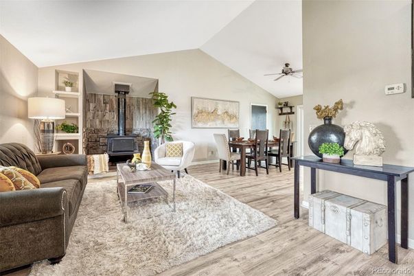 Dining room, Fireplace, Interior, Living room, Wood Texture Flooring