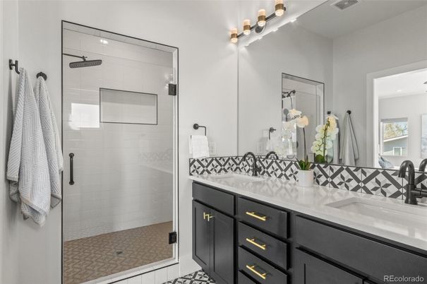 Bathroom, Dual Sink Vanities, Glass Shower, Interior