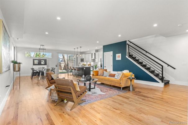 Dining room, Interior, Kitchen, Living room, Pendant Lights, Recessed Lighting, Wood Texture Flooring