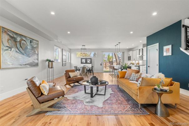 Dining room, Interior, Kitchen, Living room, Pendant Lights, Recessed Lighting, Wood Texture Flooring