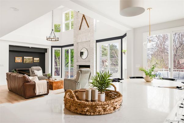Fireplace, Interior, Living room, Pendant Lights, Wood Texture Flooring