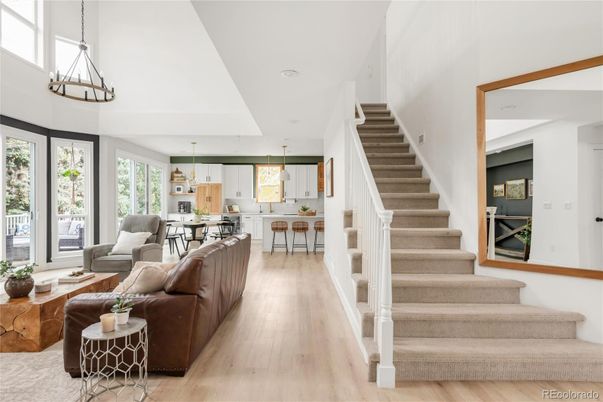 Dining room, Interior, Kitchen, Living room, Pendant Lights, Wood Texture Flooring
