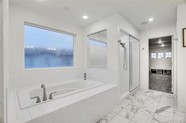 Bathroom, Glass Shower, Interior, Marble, Recessed Lighting
