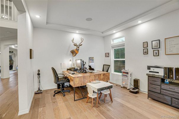 Home Office, Interior, Recessed Lighting, Wood Texture Flooring