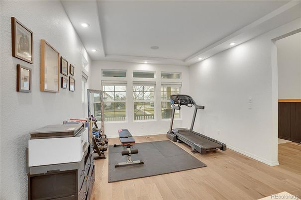 Fitness Equipment, Interior, Recessed Lighting, Wood Texture Flooring