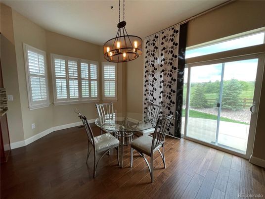Chandelier, Dining room, Interior, Pendant Lights, Wood Texture Flooring
