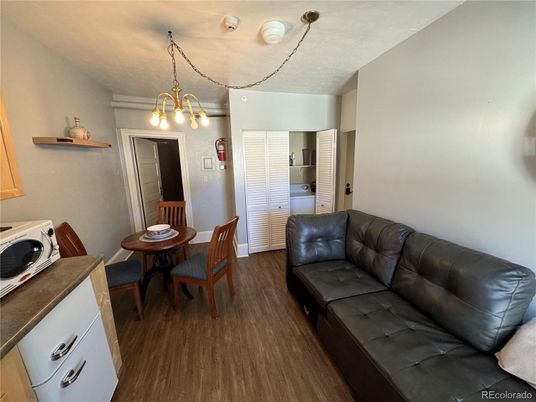 Dining room, Interior, Living room, Pendant Lights, Wood Texture Flooring