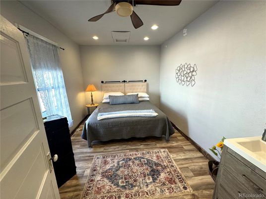 Bedroom, Interior, Recessed Lighting, Wood Texture Flooring