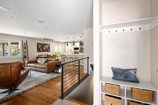 Interior, Kitchen, Living room, Pendant Lights, Recessed Lighting, Wood Texture Flooring