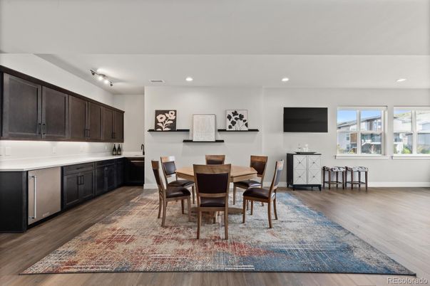 Dining room, Interior, Kitchen, Recessed Lighting, Wood Texture Flooring