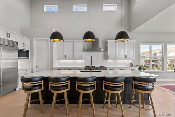 Interior, Kitchen, Pendant Lights, Stainless Steel Appliances, Wood Texture Flooring