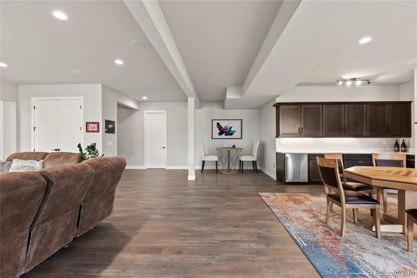 Dining room, Interior, Kitchen, Living room, Recessed Lighting, Wood Texture Flooring