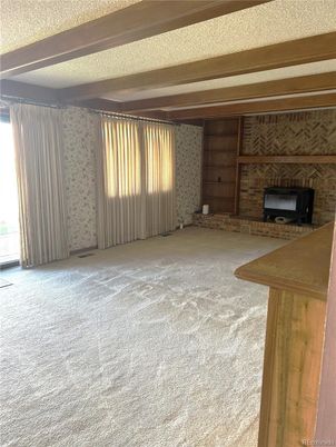 Empty room, Fireplace, Interior, Wooden Beams