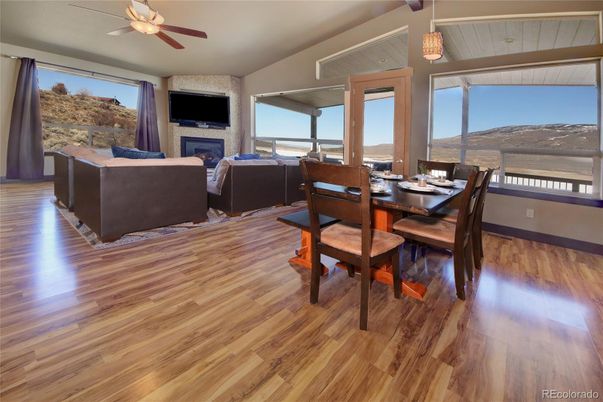 Dining room, Fireplace, Interior, Living room, Wood Texture Flooring