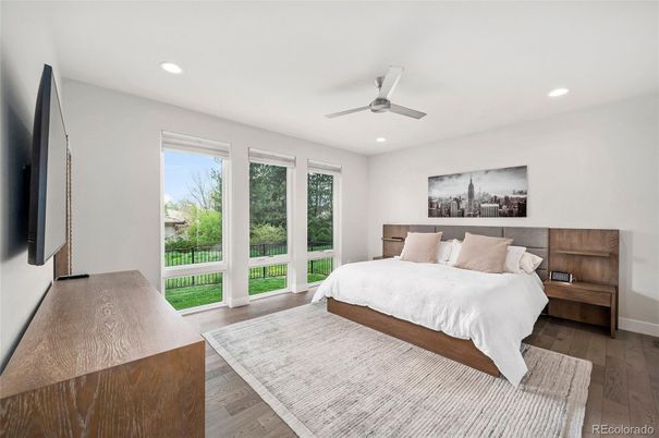 Bedroom, Interior, Recessed Lighting, Wood Texture Flooring