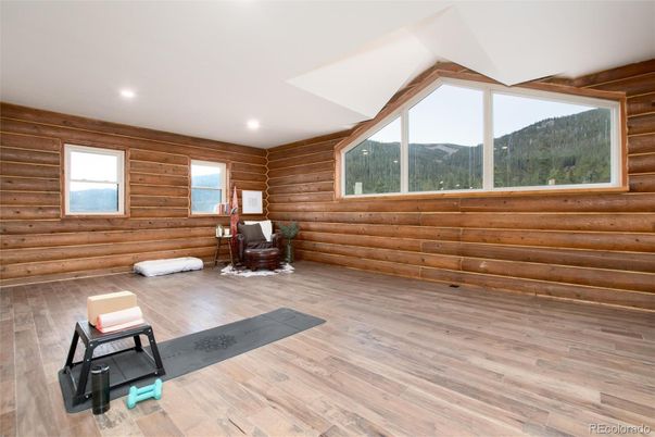 Fitness Equipment, Interior, Recessed Lighting, Wood Texture Flooring, Wooden Walls