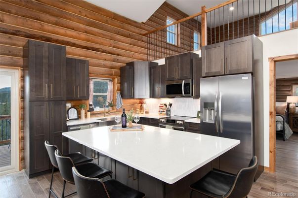 Interior, Kitchen, Stainless Steel Appliances, Wood Texture Flooring, Wooden Walls