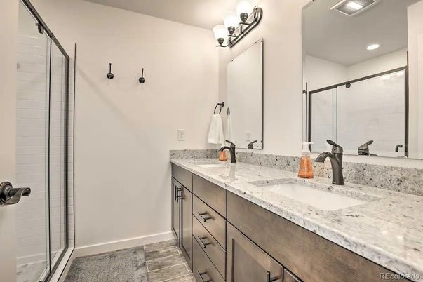Bathroom, Dual Sink Vanities, Glass Shower, Interior, Recessed Lighting