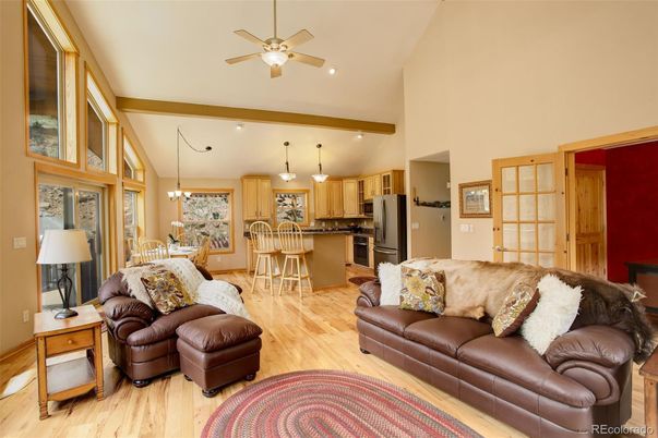 Dining room, Interior, Kitchen, Living room, Pendant Lights, Recessed Lighting, Stainless Steel Appliances, Wood Texture Flooring