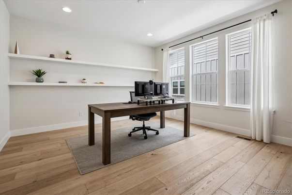 Home Office, Interior, Recessed Lighting, Wood Texture Flooring