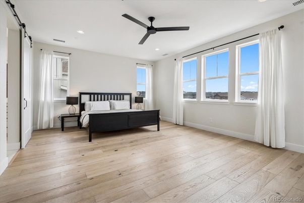 Bedroom, Interior, Recessed Lighting, Wood Texture Flooring