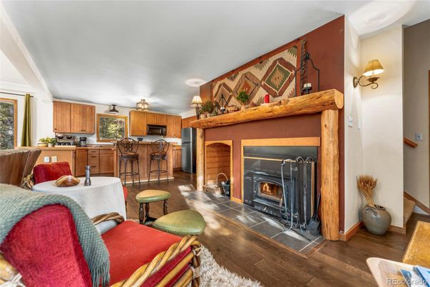 Fireplace, Interior, Kitchen, Wood Texture Flooring