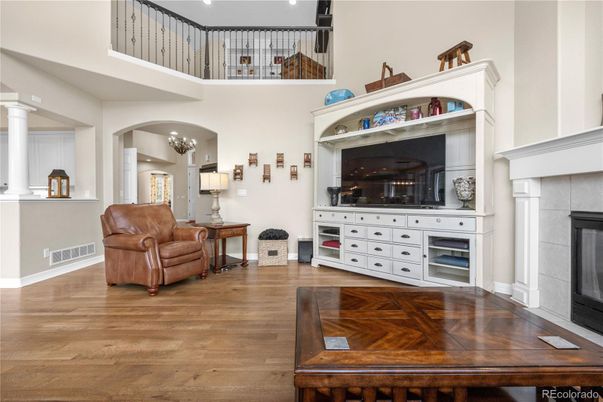 Fireplace, Interior, Recessed Lighting, Wood Texture Flooring