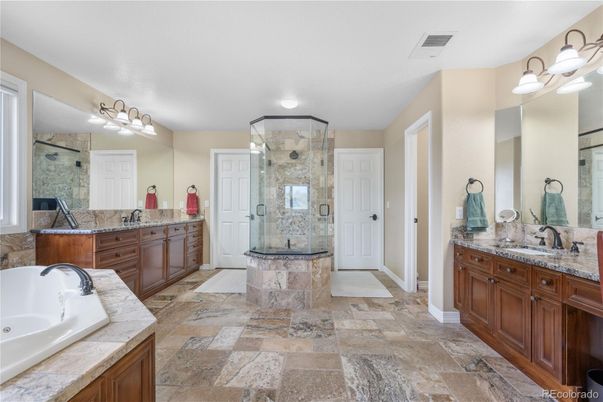 Bathroom, Dual Sink Vanities, Glass Shower, Interior, Recessed Lighting