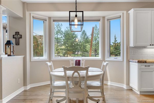 Dining room, Interior, Pendant Lights, Wood Texture Flooring