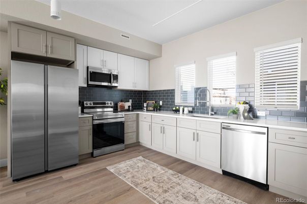 Interior, Kitchen, Stainless Steel Appliances, Wood Texture Flooring