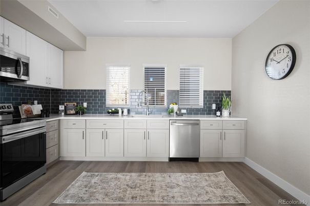 Interior, Kitchen, Stainless Steel Appliances, Wood Texture Flooring