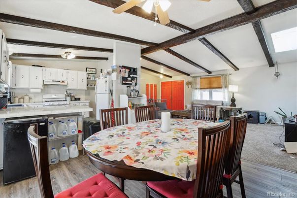 Dining room, Interior, Kitchen, Wooden Beams, Wood Texture Flooring