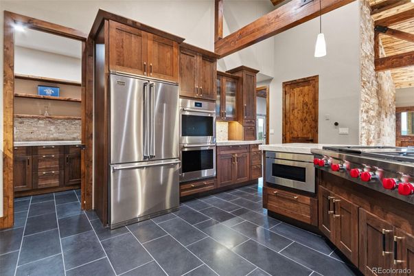 Interior, Kitchen, Pendant Lights, Stainless Steel Appliances, Wooden Beams