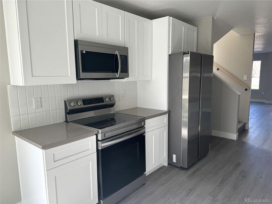 Interior, Kitchen, Stainless Steel Appliances, Wood Texture Flooring
