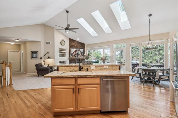 Dining room, Fireplace, Interior, Stone Walls, Wood Texture Flooring