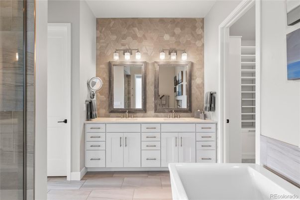 Bathroom, Dual Sink Vanities, Glass Shower, Interior