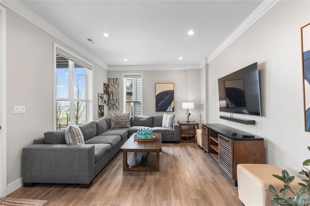 Interior, Living room, Recessed Lighting, Wood Texture Flooring