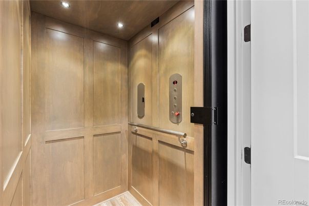 Elevator, Interior, Recessed Lighting, Wooden Walls
