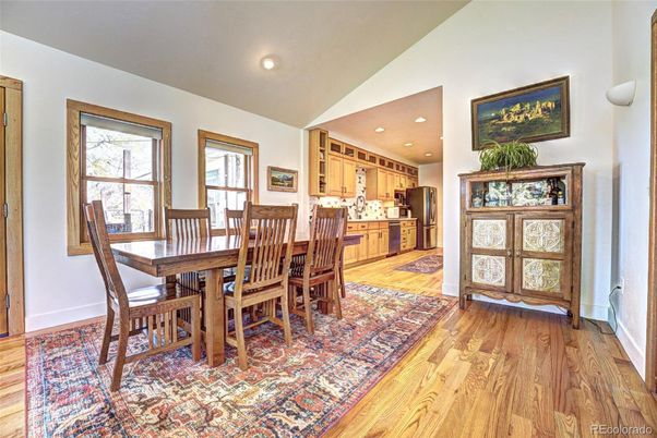 Dining room, Interior, Kitchen, Recessed Lighting, Wood Texture Flooring